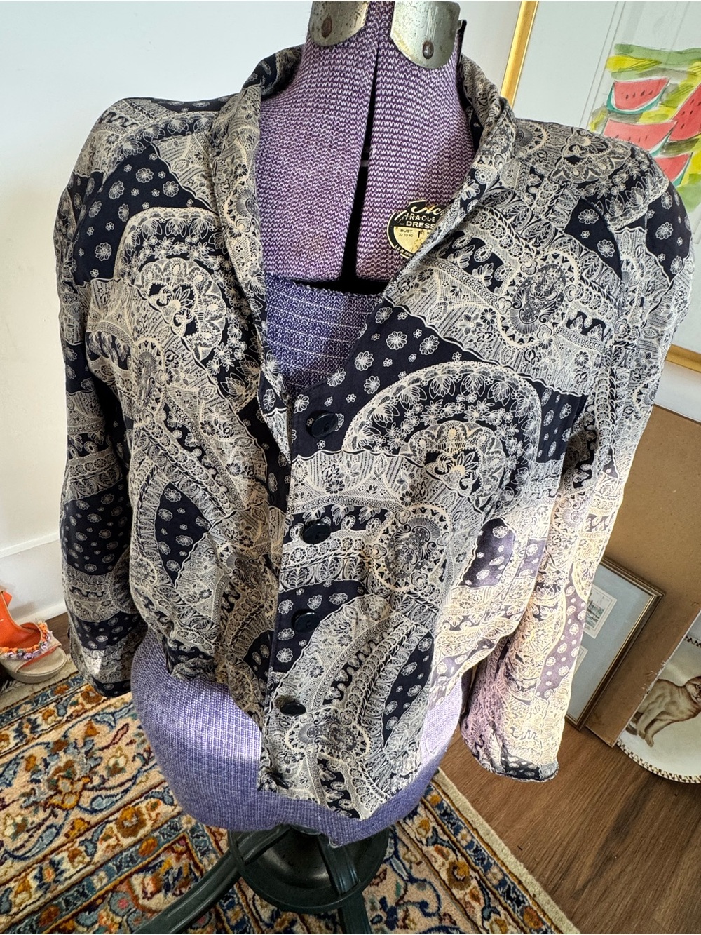 Vintage west Germany Womens Black & Cream Paisley jacket, 100% cotton
